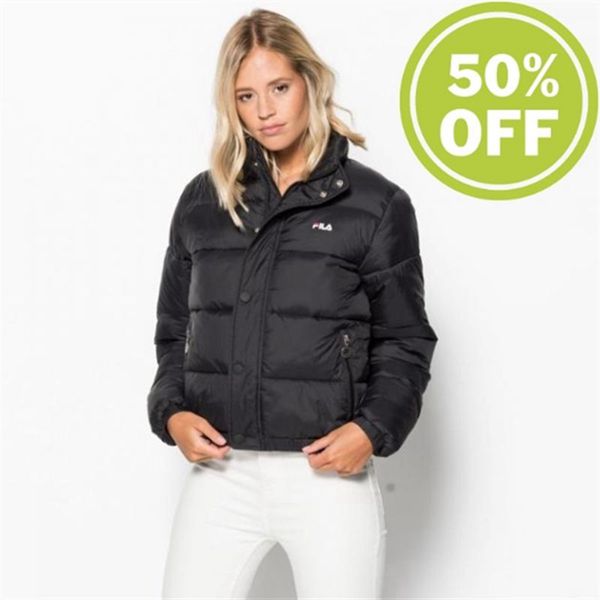 Chaquetas Fila Mujer Negras - Raya Puff Zipped Puff - España 671095WIV